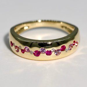 Diamond .04Ctw, Pink Ruby .40Ctw & Pink Sapphire .22Ctw Ring 14K Yellow Gold